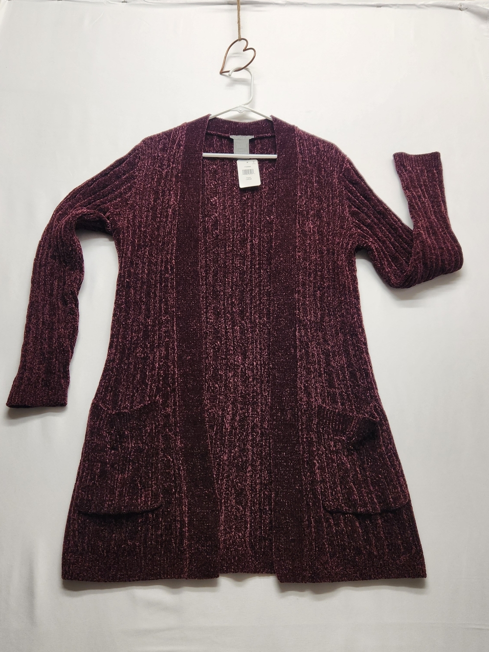 ⭐️NWT Matty M Burgundy Chenille Cable Knit Cardigan Sweater Fall Cozy Open Large